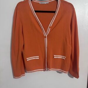 Cassis Orange Cardigan with White Trim